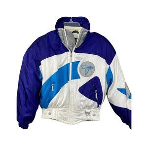 Tyrolia by Head Ski Jacket White Purple Blue Women 4 Geometric retro Vintage